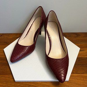 Cole Haan Vandam Pumps, Office Shoes, Sneak Skin Emboss Heels, Burgundy, Size 7